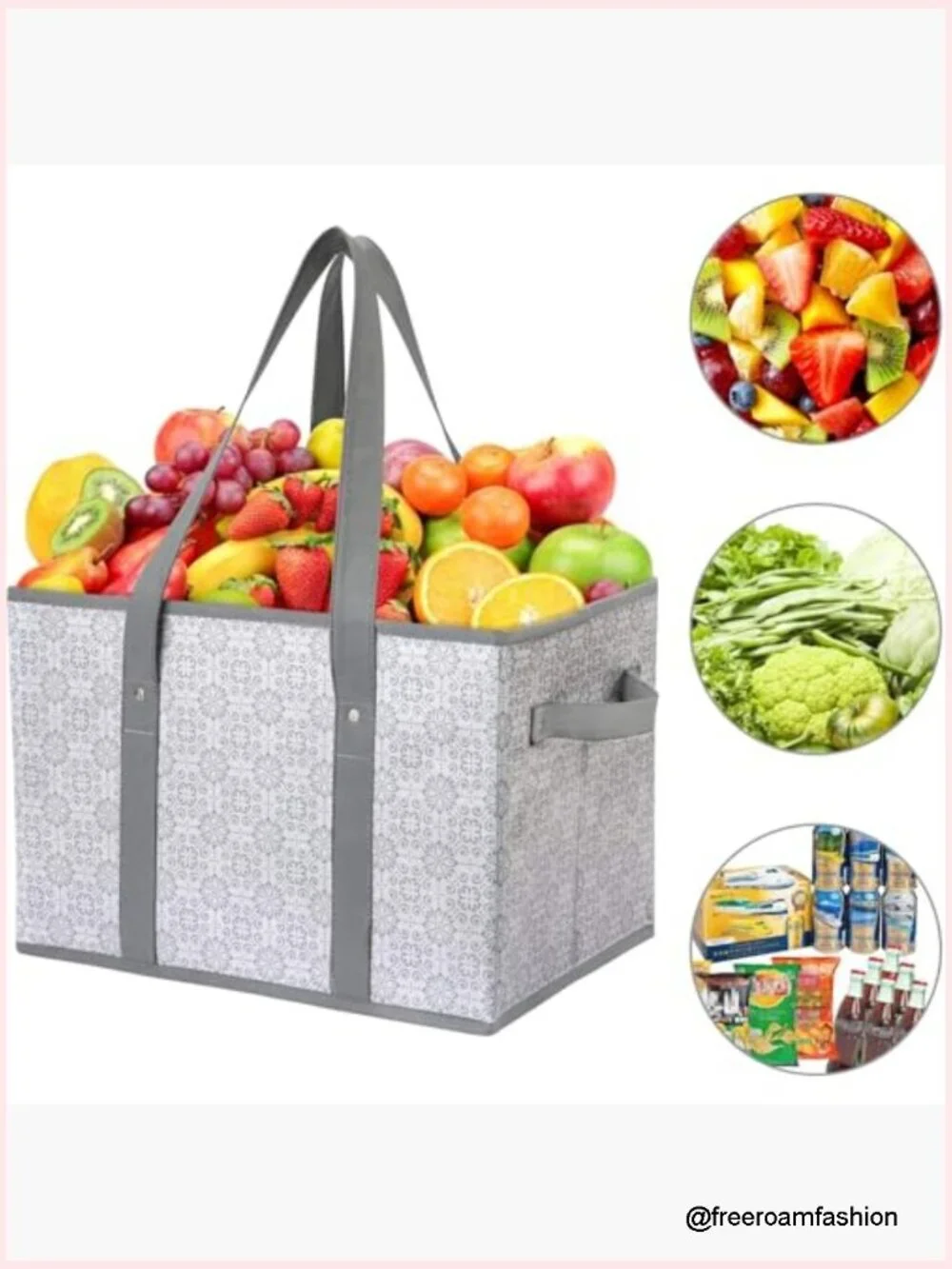 Large Reusable Grocery Tote Bags 3 Pack Foldable Water Resistant Shopping